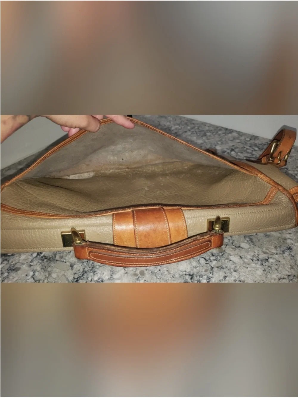 Dooney & Bourke Vintage All weather Taupe and Tan Two-Tone Leather Briefcase